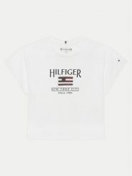 Tommy Hilfiger T-Shirt KG0KG08525 D Biały Regular Fit. Białe t-shirty i topy dla dziewczynek Tommy Hilfiger, bez wzorów, z bawełny, bez ramiączek. Za 89.99 zł.
