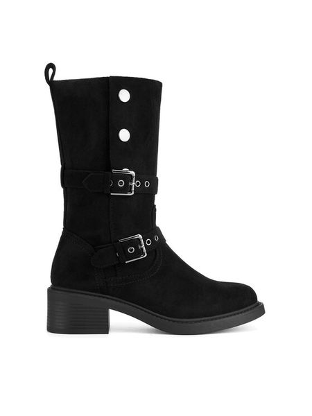 Jenny Fairy Kozaki WFA2881-1 Czarny. Czarne kozaki damskie Jenny Fairy, z materiału, bez obcasa, na słupku. Za 199.99 zł.