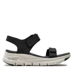 Sandały Skechers. Czarne sandały damskie Skechers, bez wzorów, bez obcasa, na płaskiej podeszwie, bez zapięcia. Za 279.99 zł.