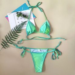 Bikini tie-dye plażowe z regulowanymi sznurkami Hwaja. Zielone bikini damskie Intica, na lato, m, bez wzorów. Za 129.00 zł.