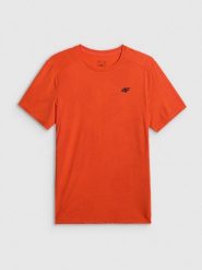 4F Koszulka treningowa regular szybkoschnąca męska - pomarańczowa XL. Brązowe t-shirty męskie 4f, m, bez wzorów, z materiału, bez kołnierzyka. Za 129.99 zł.