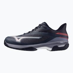 Buty do tenisa Mizuno Wave Exceed Court CC odyssey gray/white/blue granite. Białe obuwie sportowe damskie Mizuno, bez wzorów, tenisowe, mizuno wave. Za 449.99 zł.