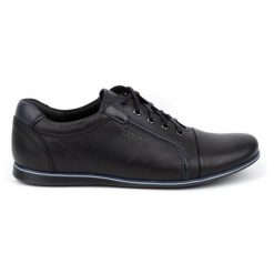 Kampol Buty męskie skórzane casual 39/5KAM czarne. Czarne półbuty na co dzień męskie casualowe, bez zapięcia. Za 377.80 zł.
