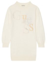 Guess Sukienka dzianinowa J5BK20 Z2NQ2 Beżowy Regular Fit. Brązowe sukienki dla dziewczynek Guess, z aplikacjami, z dzianiny, bez ramiączek. Za 199.99 zł.