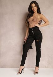 Czarne Jeansy Skinny z Wysokim Stanem Yholo. Czarne jeansy damskie Renee, z podwyższonym stanem. Za 44.99 zł.