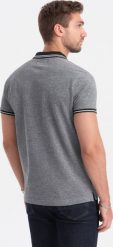 Ombre Melanżowa koszulka męska polo z kołnierzykiem w paski czarna V1 OM-POSS-0109 S. Czarne koszulki polo męskie Ombre, m, bez wzorów, bez ramiączek. Za 89.99 zł.