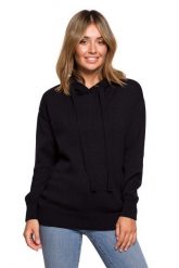 Sweter z Kapturem w Formie Bluzy - Czarny. Czarne bluzki damskie MOE, l, bez wzorów, z bawełny, z kapturem. Za 238.90 zł.