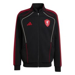 Kurtka dresowa Liverpool FC UBP DKTT 2025/26. Czarne kurtki męskie Adidas, bez wzorów, z dresówki, sportowe, bez kaptura. Za 342.00 zł.