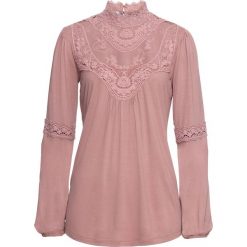 Shirt z koronką i z długim rękawem bonprix różowobrązowy. Czerwone bluzki damskie bonprix, bez wzorów, z koronki, boho, bez kołnierzyka. Za 79.99 zł.