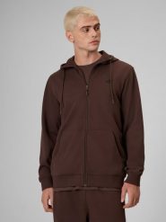 4F Bluza dresowa regular z kapturem męska - brązowa S. Brązowe bluzy męskie 4f, m, bez wzorów, z dresówki, z kapturem. Za 169.99 zł.