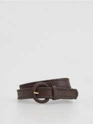 Pasek z okrągłą klamrą - ciemnobrązowy. Brązowe paski damskie Reserved, bez wzorów. Za 69.99 zł.