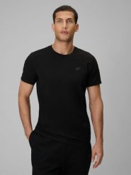 4F T-shirt slim gładki męski - czarny L. Czarne t-shirty męskie 4f, l, bez wzorów, z bawełny, bez kołnierzyka. Za 59.99 zł.