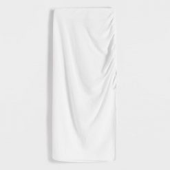 Spódnica midi - biały. Białe spódnice damskie Reserved, l, bez wzorów, z bawełny, midi, dopasowane. W wyprzedaży za 39.99 zł.