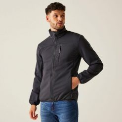 Softshell turystyczny męski Romain. Szare kurtki męskie Regatta, m, bez wzorów, z materiału, sportowe, bez kaptura. W wyprzedaży za 279.99 zł.