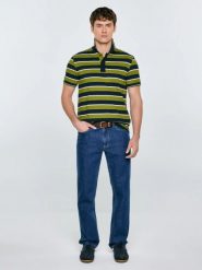 Koszulka męska polo w paski granatowo-zielona Seulis 301. Zielone koszulki polo męskie Big Star, l, z aplikacjami, z dzianiny, eleganckie, bez ramiączek. Za 139.99 zł.