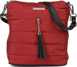 Beltimore Bordowa Damska Torebka pikowana solidna oryginalna frędzel W91. Czerwone torebki do ręki damskie Beltimore, bez wzorów, pikowane, bez dodatków. Za 104.49 zł.