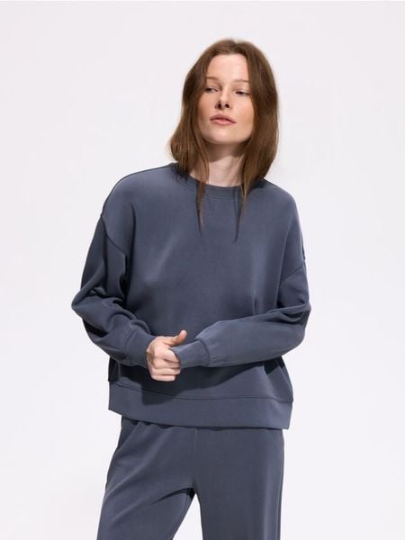Bluza z modalem - ciemnoszary. Szare bluzy damskie Reserved, l, bez wzorów, z dzianiny, bez kaptura. Za 99.99 zł.