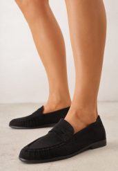 Czarne Mokasyny VICES ze Skórzaną Wkładką i Marszczeniem przy Nosku Ananora. Czarne mokasyny damskie Renee, z jeansu, eleganckie. Za 89.99 zł.