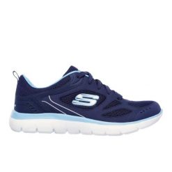 Buty sportowe Sneakersy damskie, Skechers Summits Suited. Niebieskie obuwie sportowe damskie Skechers, bez wzorów, trekkingowe, Skechers Sport. Za 229.99 zł.