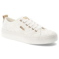 Trampki damskie Lee Cooper, cholewka z materiału tekstylnego koronkowego wiązanie z przodu metalowe oczka na grubszej podeszwie, białe, LCW-26-02-406. Białe półbuty damskie Lee Cooper, bez wzorów, z koronki, bez zapięcia. Za 129.00 zł.