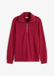 Sweter oversize ze stójką z zamkiem. Niebieskie swetry damskie bonprix, bez wzorów, bez kołnierzyka, bez ramiączek, bez kaptura. Za 94.99 zł.