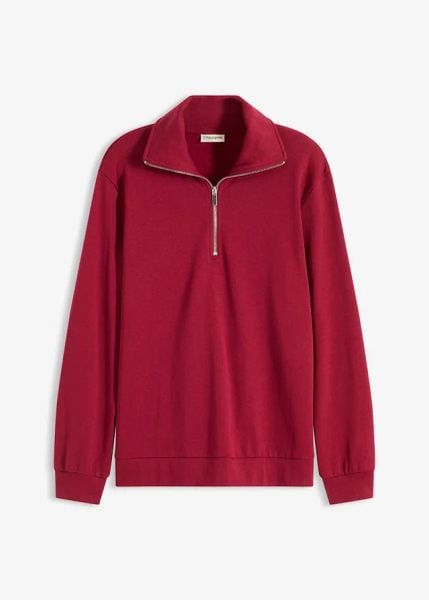 Sweter oversize ze stójką z zamkiem. Czerwone swetry damskie bonprix, bez wzorów, bez kołnierzyka, bez ramiączek, bez kaptura. Za 94.99 zł.