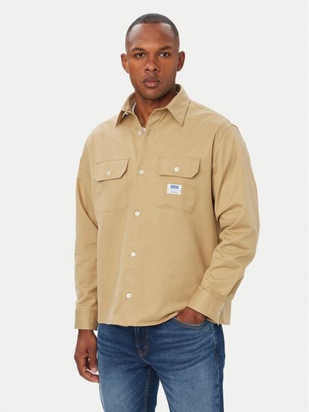 HUGO Koszula Ekynone 50570729 Beżowy Oversize. Brązowe koszule męskie Hugo, m, bez wzorów, z bawełny, bez kołnierzyka, bez ramiączek. Za 359.99 zł.
