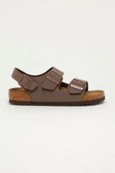 Sandały damskie Birkenstock Milano Natural Leather. Brązowe sandały damskie Birkenstock, bez wzorów, ze skóry, bez obcasa, bez zapięcia. Za 449.00 zł.