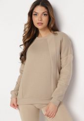 Beżowa Bluza z Ozdobnym Łańcuszkiem Letonia. Brązowe bluzy damskie Born2be, z aplikacjami, z bawełny, bez kaptura. Za 89.99 zł.