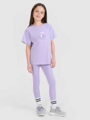 4F Legginsy dzianinowe dziewczęce - fioletowe 140 (9-10 lat). Fioletowe legginsy dla dziewczynek 4f, bez wzorów, z bawełny. W wyprzedaży za 29.99 zł.