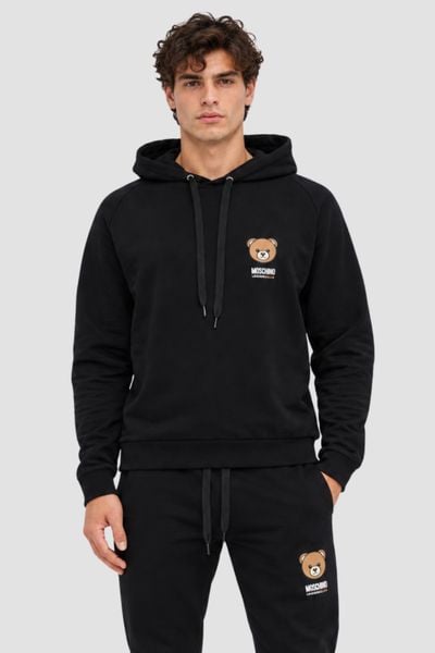 MOSCHINO Czarna bluza męska z kapturem, Rozmiar M. Czarne bluzy męskie MOSCHINO, m, bez wzorów, z kapturem. Za 859.99 zł.