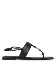 Calvin Klein Sandały Round Flat Sndl Thong Lth Hdw HW0HW02926 Czarny. Czarne sandały damskie Calvin Klein, bez wzorów, ze skóry, bez obcasa, na płaskiej podeszwie, bez zapięcia. Za 449.99 zł.