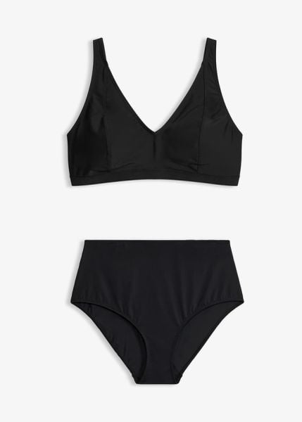 Bikini z dekoltem w serek (komplet 2-cz.). Czarne bikini damskie bonprix, bez wzorów. Za 114.99 zł.