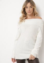 Jasnobeżowy Sweter z Wywiniętym Dekoltem Parira. Brązowe swetry damskie Born2be, m, bez wzorów, eleganckie, bez kołnierzyka, bez ramiączek, długie, bez kaptura. Za 99.99 zł.