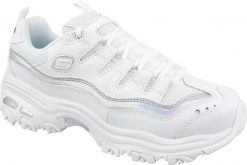 Buty do chodzenia damskie, Skechers D Lites. Białe obuwie sportowe damskie Skechers, bez wzorów, z materiału, trekkingowe. Za 199.99 zł.