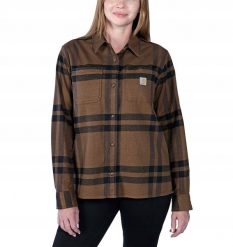 Damska Koszula Carhartt Flannel Brown. Brązowe koszule damskie Carhartt, bez wzorów, bez kołnierzyka. Za 265.11 zł.