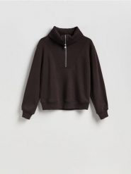 Bluza z wysokim golfem - ciemnobrązowy. Brązowe bluzy damskie Reserved, l, bez wzorów, z bawełny, bez kaptura. Za 119.99 zł.