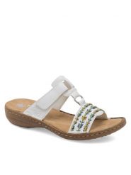 Rieker Klapki 60867-80 Biały. Białe klapki damskie Rieker, bez wzorów, z syntetyku, bez obcasa. Za 279.99 zł.