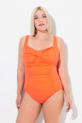 Damski Strój kąpielowy drapowanie drobna faktura miękkie miseczki. Czarne kostiumy jednoczęściowe damskie Ulla Popken, plus size, bez wzorów, z elastanu, plus size, do pływania. Za 191.99 zł.