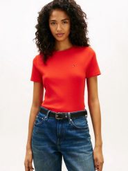 Tommy Hilfiger Koszulka Kobiety Bawełna czerwony, L. Czerwone t-shirty damskie Tommy Hilfiger, l, bez wzorów, z bawełny, eleganckie, bez kołnierzyka. Za 169.95 zł.