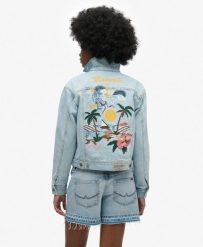 Kurtka jeansowa ozdobiona. Szare kurtki damskie Superdry., bez wzorów, z bawełny, bez kaptura. Za 462.85 zł.