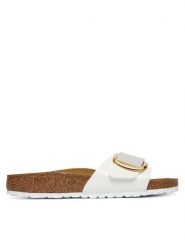 Birkenstock Klapki Madrid Big Buckle 1019814 Biały. Białe klapki damskie Birkenstock, bez wzorów, ze skóry, bez obcasa. Za 469.99 zł.