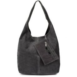 Shopperka szara skórzana N88. Szare torebki do ręki damskie bez wzorów, z materiału, zamszowe, bez dodatków. Za 142.99 zł.