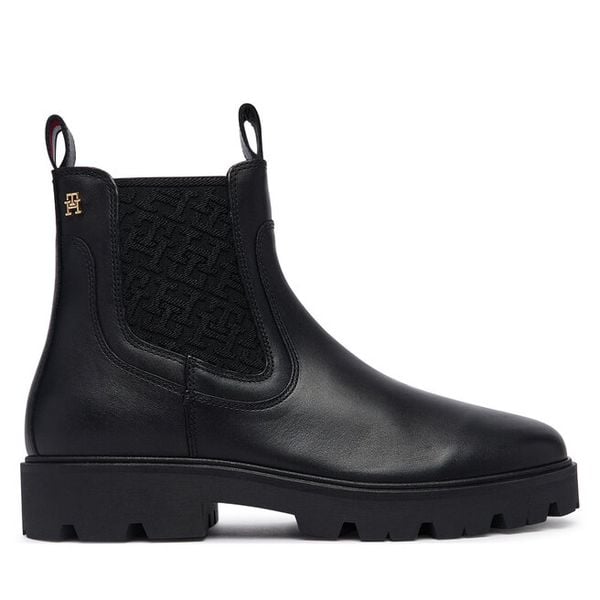 Sztyblety Tommy Hilfiger. Czarne botki damskie Tommy Hilfiger, bez obcasa, na płaskiej podeszwie, bez zapięcia. Za 699.99 zł.