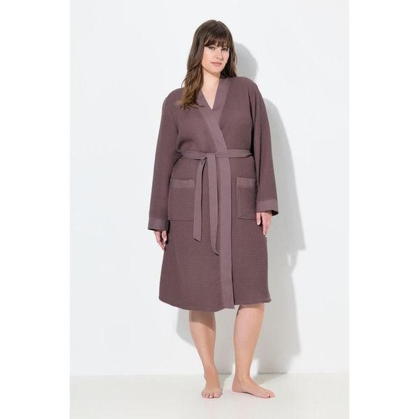 Damskie Szlafrok kołnierz szalowy pasek pika waflowa długi rękaw. Brązowe szlafroki damskie Ulla Popken, plus size, bez wzorów, z bawełny, plus size, bez ramiączek, długie, bez kaptura. W wyprzedaży za 223.99 zł.