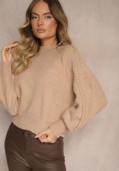 Ciemnobeżowy Sweter z Wiskozą i Splotem w Stylu Warkocz z Półgolfem Sinithia. Brązowe swetry damskie Renee, na zimę, bez wzorów, z wiskozy, casualowe, bez kołnierzyka, bez ramiączek, bez kaptura. Za 99.99 zł.
