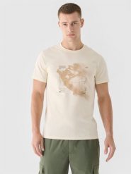 4F T-shirt regular z nadrukiem męski - beżowy XXL. Brązowe koszulki sportowe męskie 4f, m, bez wzorów, z bawełny, bez kołnierzyka, bez ramiączek. W wyprzedaży za 39.99 zł.