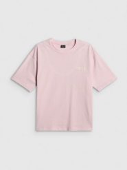 4F T-shirt loose z nadrukiem damski - różowy XS. Czerwone t-shirty damskie 4f, xs, bez wzorów, z bawełny, klasyczne, bez kołnierzyka. Za 59.99 zł.