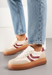 Beżowo-Bordowe Sneakersy w Stylu Klasycznych Tenisówek na Grubej Podeszwie Grelritia. Brązowe obuwie sportowe damskie Born2be, bez wzorów, z jeansu, tenisowe. Za 89.99 zł.