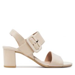 Sandały Caprice. Białe sandały damskie Caprice, bez wzorów, bez obcasa, na słupku, bez zapięcia. Za 319.99 zł.